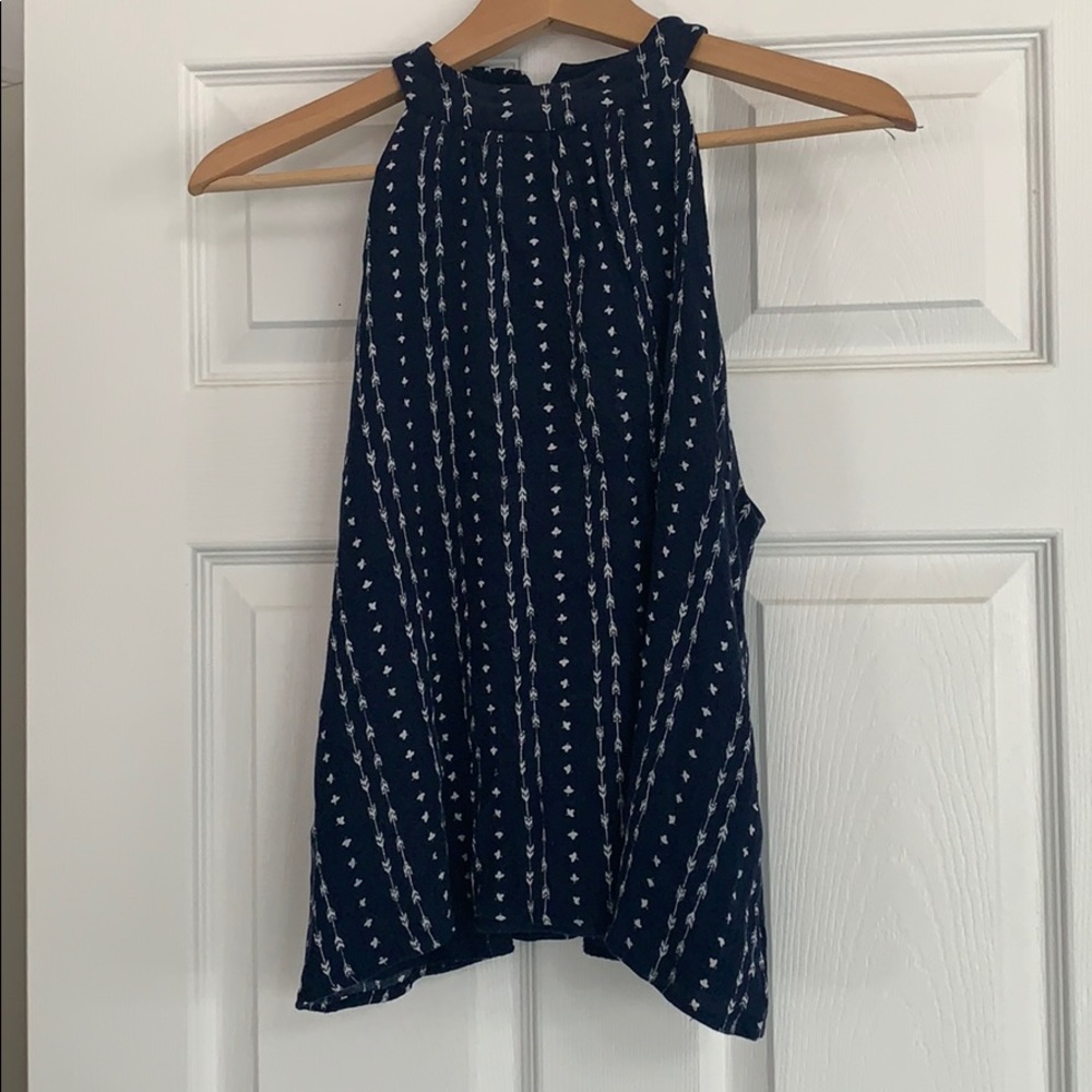 blue and white patterned dress tank